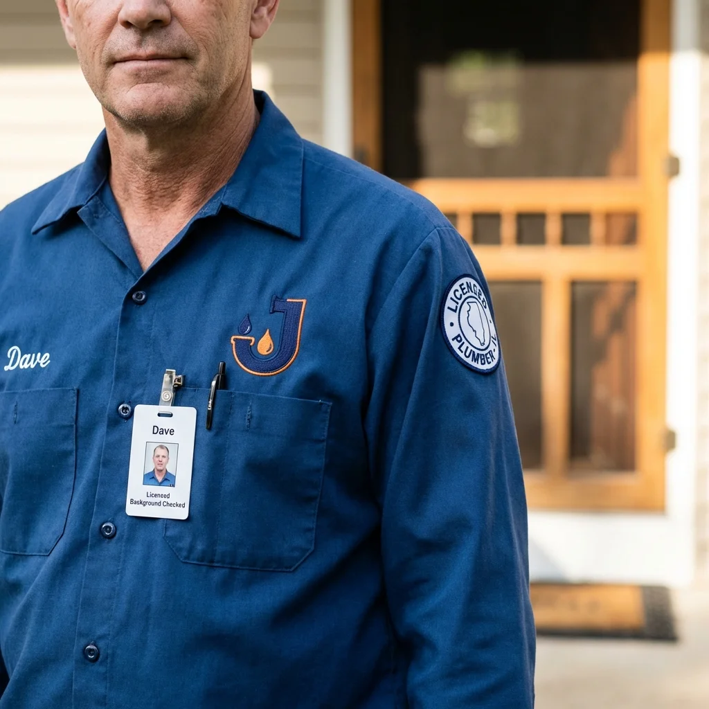 Licensed plumber showing ID badge in Patrick Springs, VA