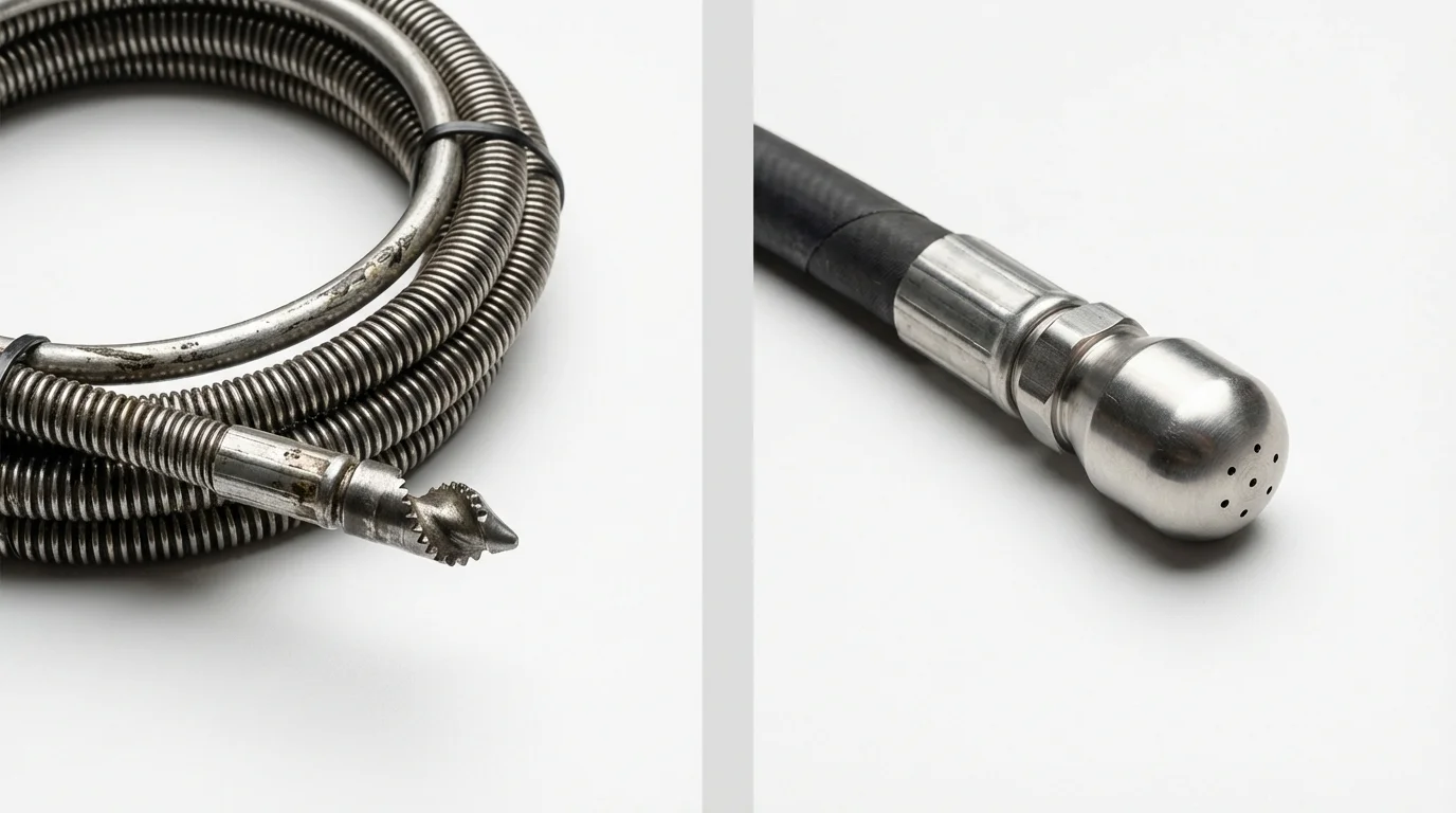 Drain snake cable and hydro jetting nozzle used for drain cleaning in Patrick Springs, VA
