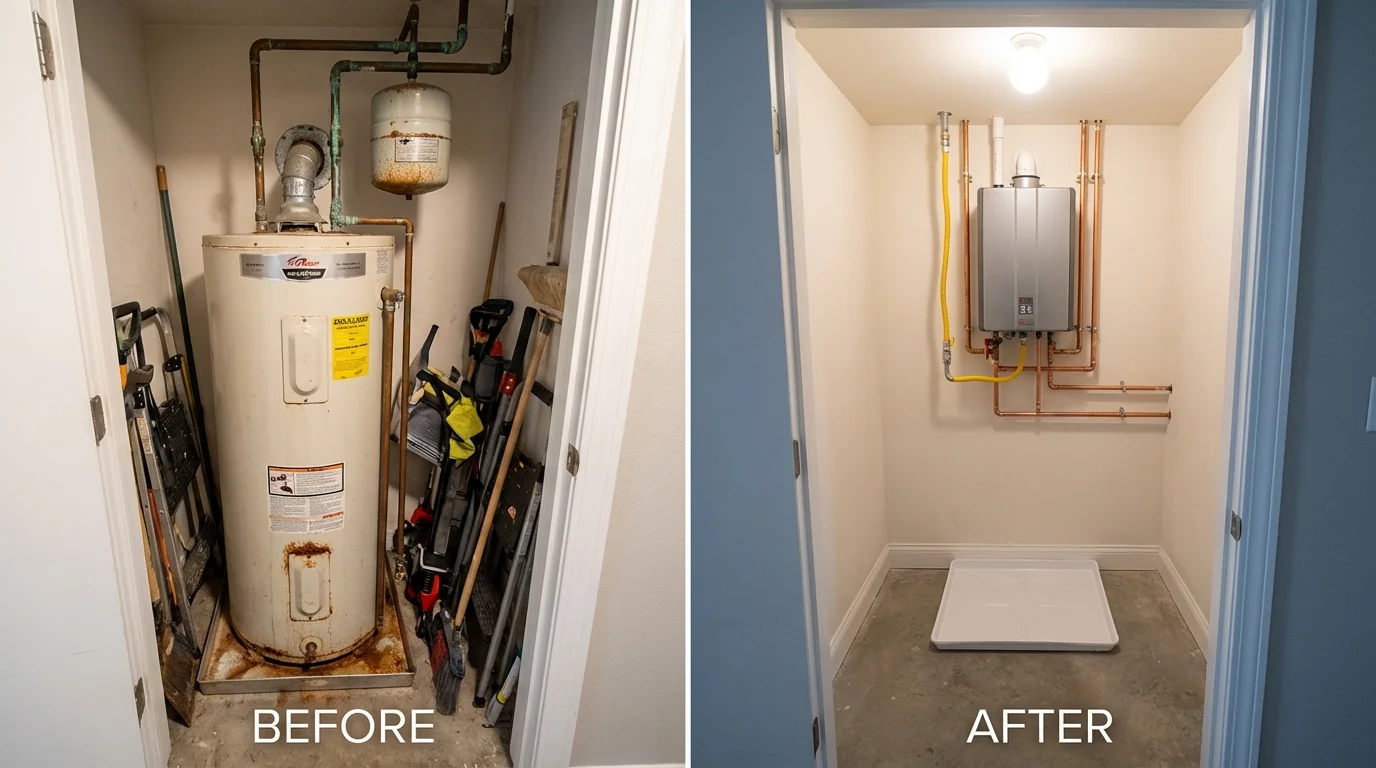 Tank water heater versus wall-mounted tankless unit comparison for Patrick Springs, VA homeowners